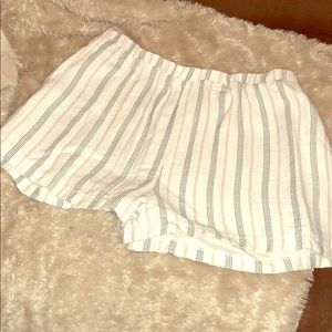 High Waisted White Striped Shorts